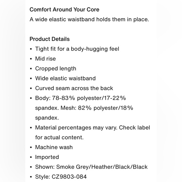 NWT Nike Pro 365 Mid-Rise Cropped Mesh Panel Leggings Running Yoga Jogging Pants - Picture 10 of 16